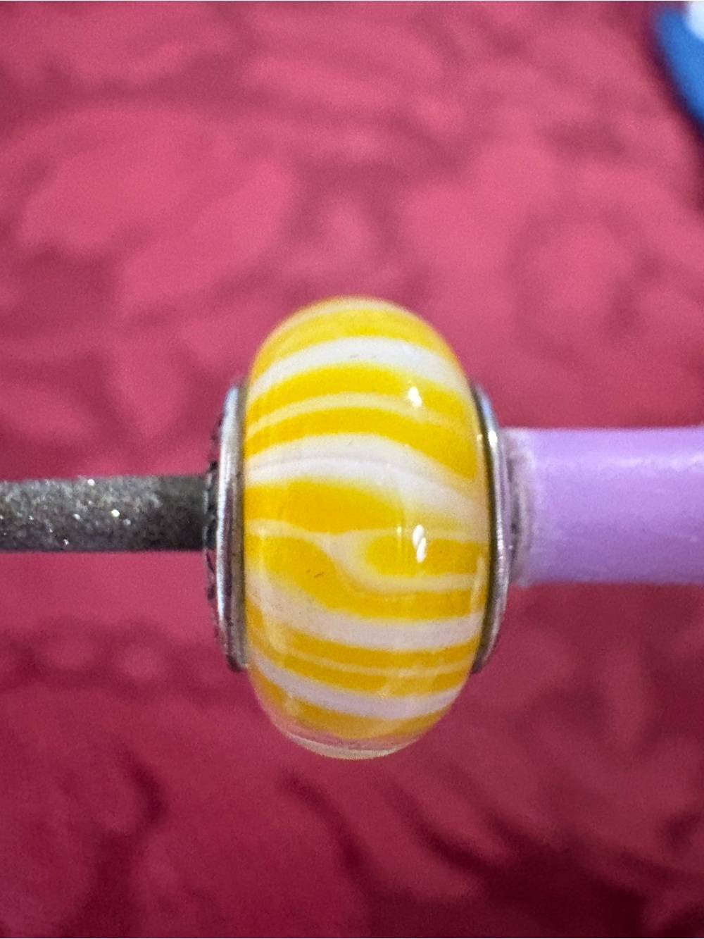 Pandora Yellow and White Striped Glass Bead Charm
